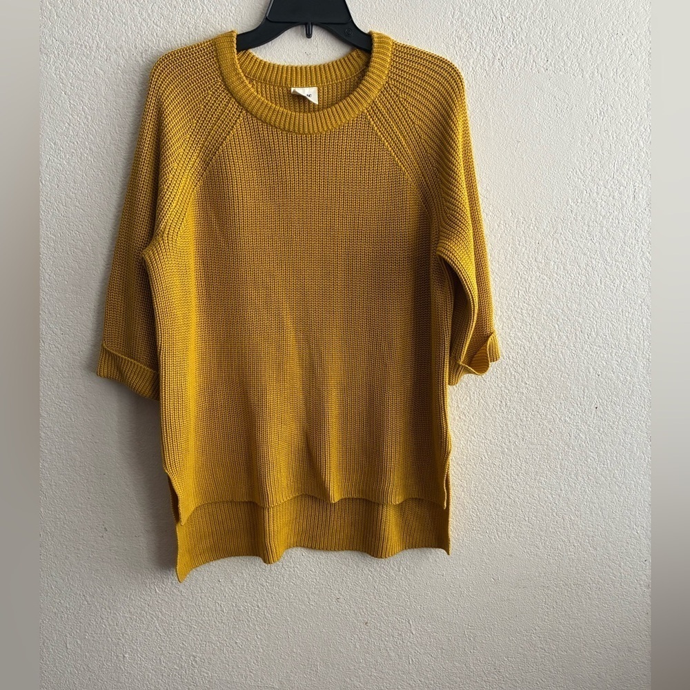 Mote Women's Mustard Yellow Knit Pullover 3/4 Sleeve Casual Sweater S - Picture 2 of 8